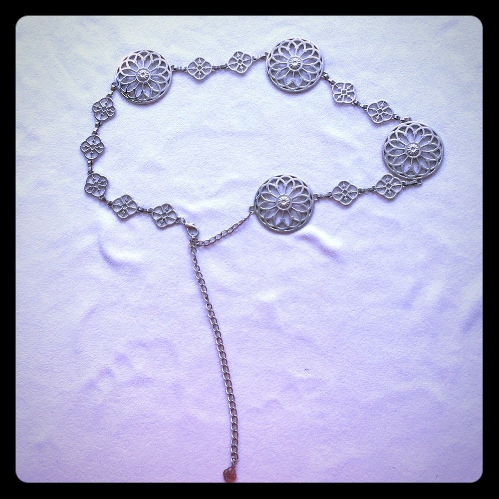 Silver wrap belt, metal, medallions